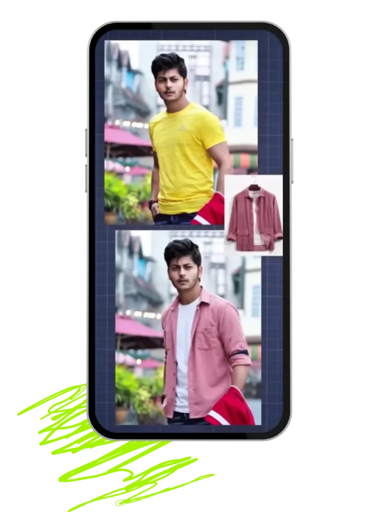 AI outfit feature trying different clothes on portrait photo