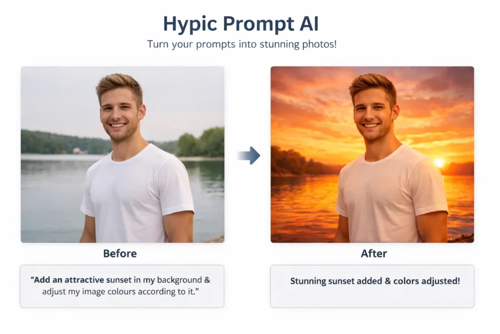 Photo editing using the AI Hypic Prompt , Image comparison 