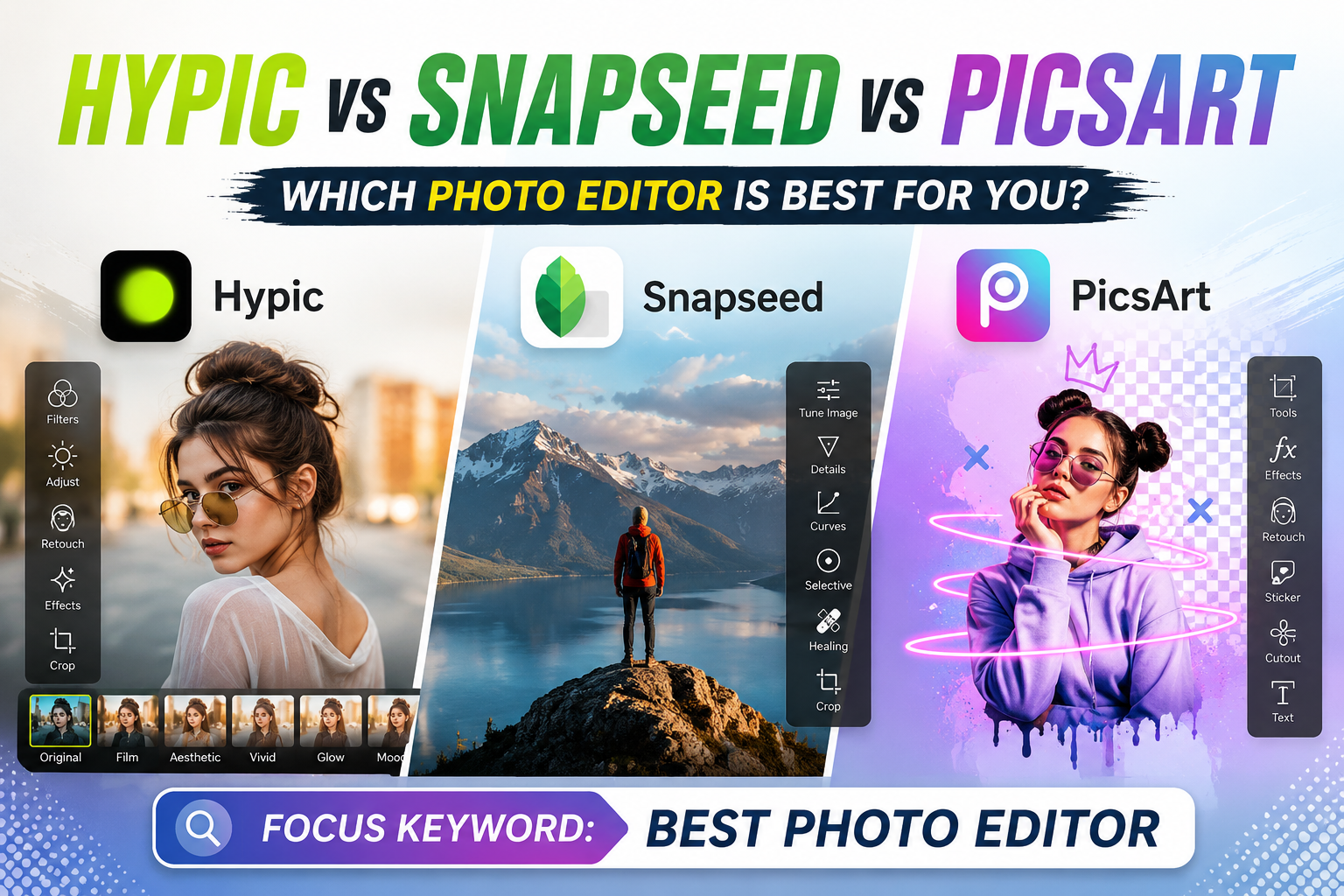 Hypic vs Snapseed vs PicsArt photo editor comparison 2025